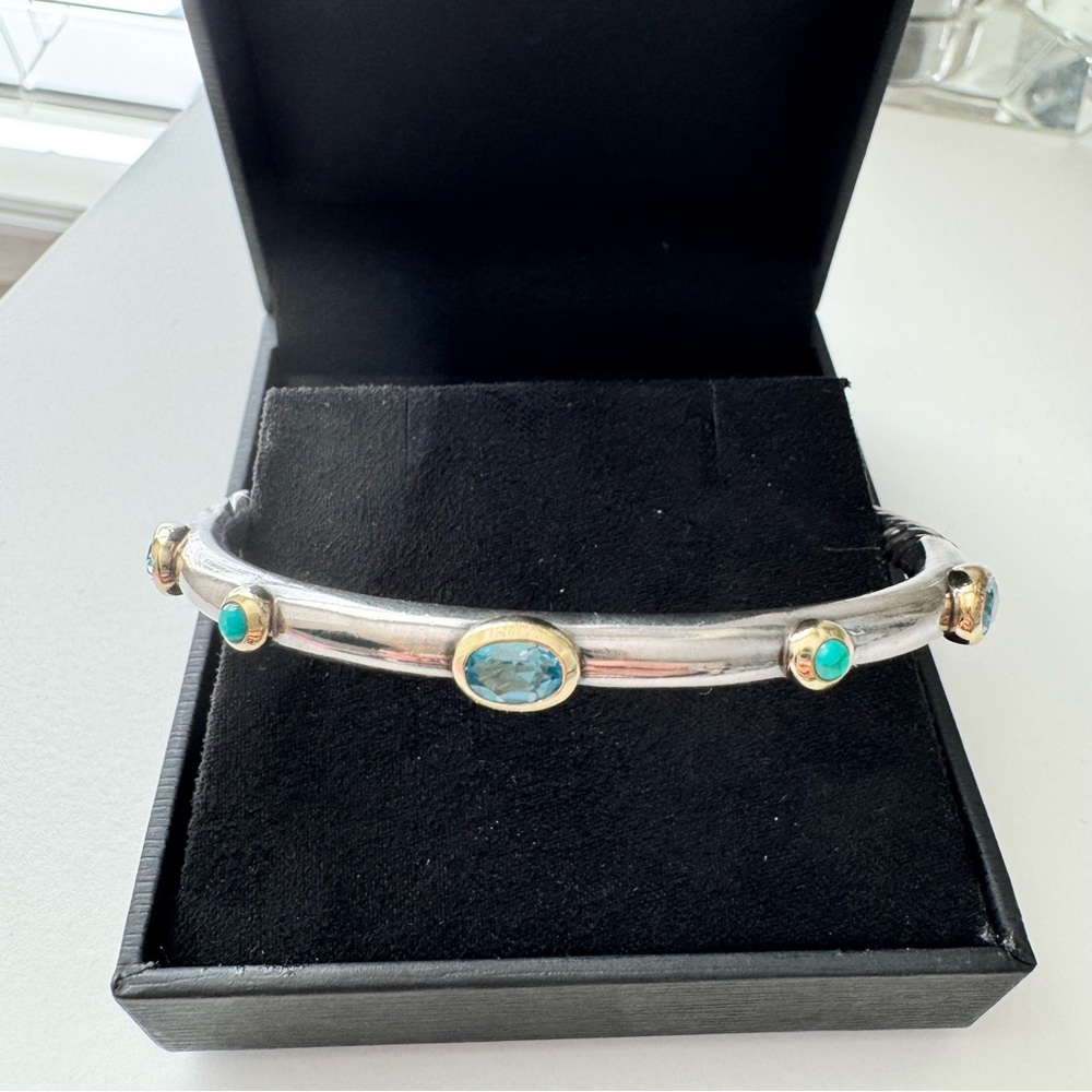 David Yurman hinged cable bangle bracelet Blue topaz & turquoise